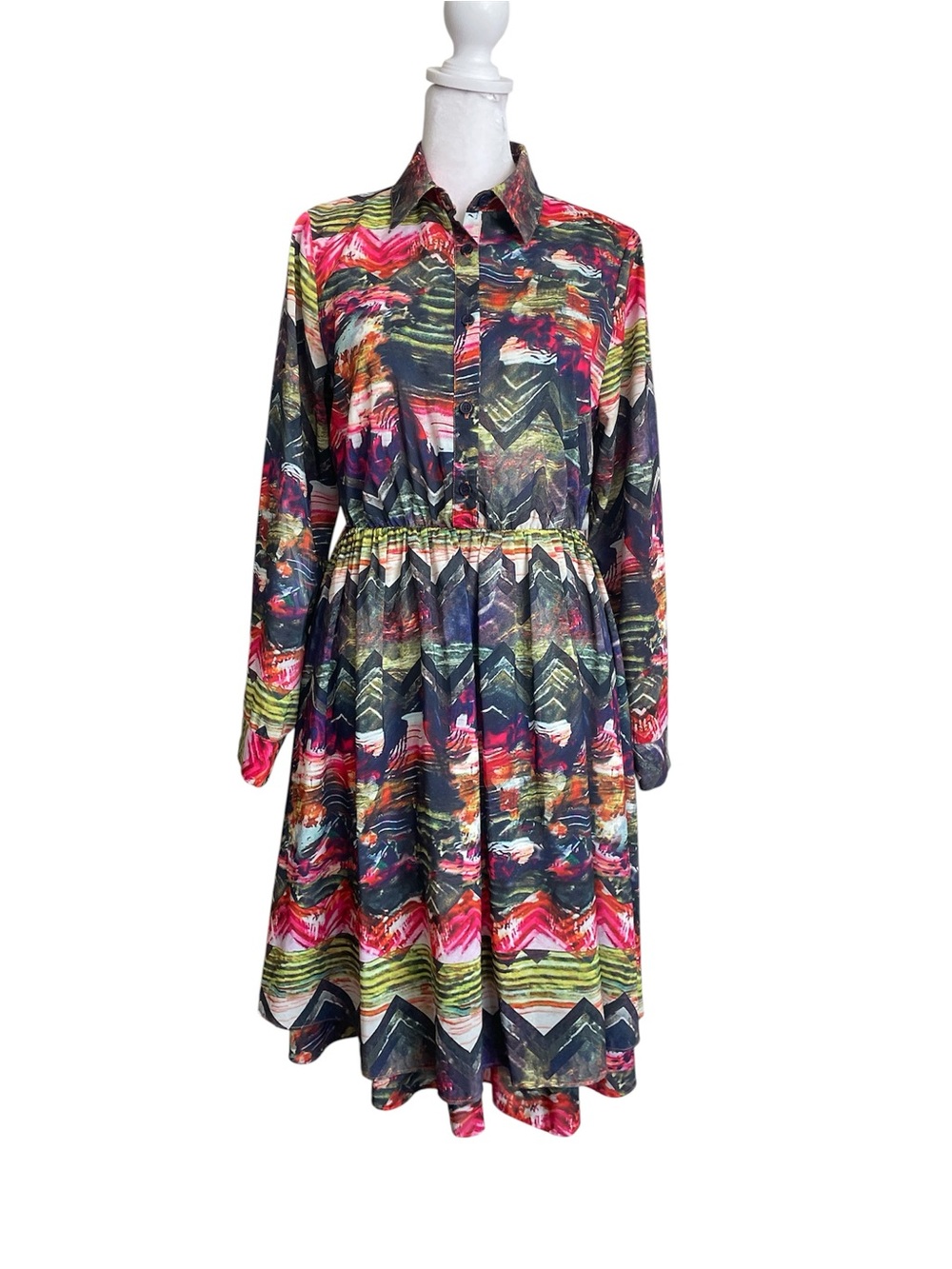 Tory Burch Dress Womens  Shirt A-Line 3/4 Roll Tab Sleeve Multicolor